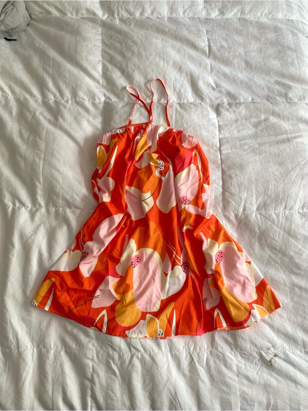 Bright Orange Floral Sundress with Pink & Yellow Accents